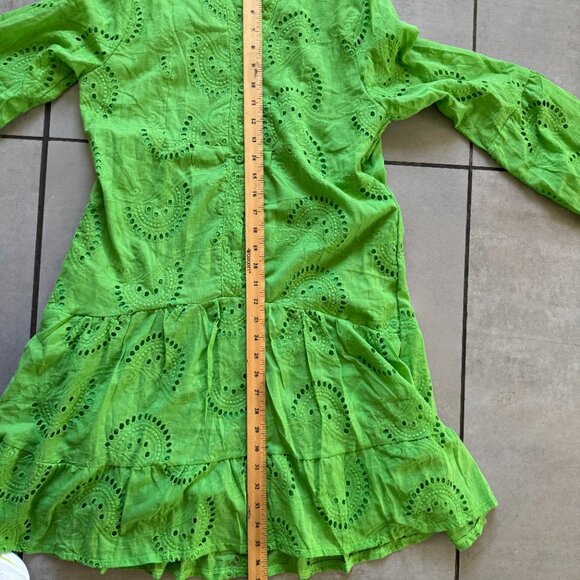 Green Eyelet Embroidered Mini Dress – Size M - Picture 8 of 8